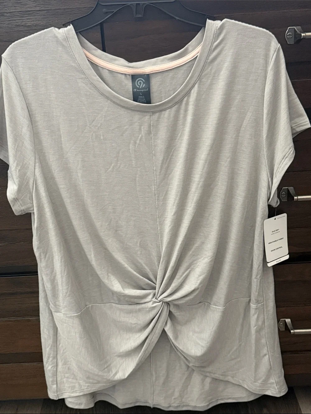 NWT Champion Duo Dry Gray Short Sleeve Twist-Front Tee.